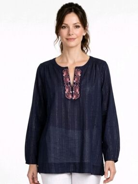 Lilly Pulitzer Navy Blue Land & Sea Embroidered Thandie Tunic Size L